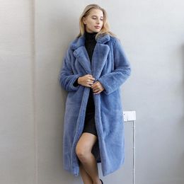 Damesbont Nepbont Manteau en Fausse Fourrure pour Femme Long Hiver Doux Style de Rue Combinaison en Faux Cuir Nouveau 231205