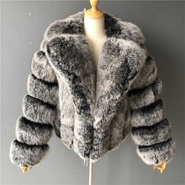 Abrigo de piel mongol de piel sintética para mujer Chaqueta de piel sintética de color gris plateado para mujer Abrigo de invierno grueso y esponjoso Abrigos de piel artificial para dama de oficina HKD230727