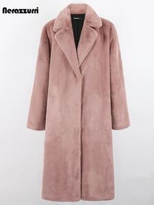 Women's Fur Faux Fur Nerazzurri Winter Clothes Women Long Thick Warm Soft Colored Fluffy Big Size Faux Rex Rabbit Fur Coat Women Lapel 4xl 5xl 231123