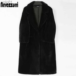 Fourrure Femme Fausse Fourrure Nerazzurri Hiver Long Rose Vif Manteau En Fausse Fourrure Femmes Revers Chaud Épais Noir Doux Moelleux Veste Lâche Élégant Mode Coréenne 2022L231120