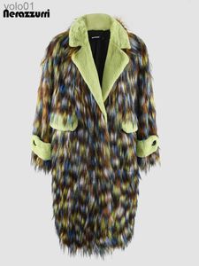 Fourrure femme fausse fourrure Nerazzurri hiver long coloré épais chaud coloré poilu Shaggy Patchwork fausse fourrure de renard manteau femmes moelleux fourrure pardessus 2023L231016