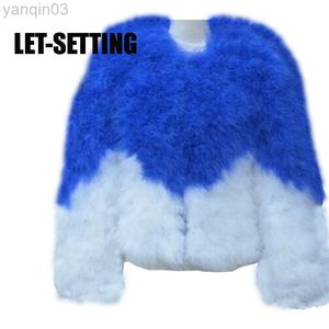 Dames bont faux fur nieuwe mode vuur kip struisvogel s lange mouwen veer stiksel bontjas l220829