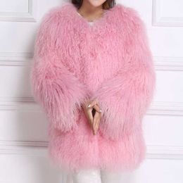 Chaqueta de piel sintética para mujer, chaqueta de piel auténtica a la moda para invierno y otoño, abrigo de piel de oveja auténtica de Mongolia HT72 HKD230727