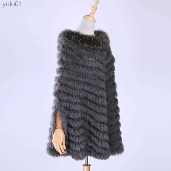 Women's Fur Faux Fur Nuevo jersey de lujo para mujer tejido de piel auténtica de conejo Poncho de piel de mapache capa de piel auténtica envolturas tejidas Shl Triangle CoatL231109