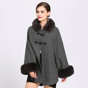 Fourrure pour femmes Fausse fourrure bureau dame décontracté hiver manteau fausse fourrure col Patchwork femmes laine Capes ample épais Aline veste élégante manteau chaud Poncho 231118