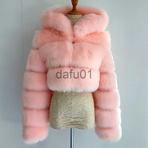 Fourrure Femme Fausse Fourrure Rose Fourrure Recadrée Fausse Fourrure De Renard Manteaux Et Vestes Femmes Zipper Sweat À Capuche Fluffy Top Hiver Recadrée Veste De Fourrure À Capuchon Épais Chaud x0907