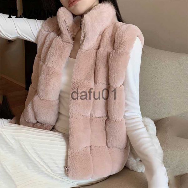 Fourrure Femme Fausse Fourrure Plazson Bloc Fausse Fourrure Femmes Manteau Sans Manches Hiver Mode Solide Col Montant En Peluche Imitation Fourrure De Lapin Veste Gilet Pardessus x0907