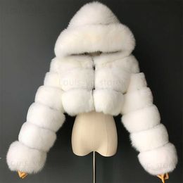 Fourrure Femme Fausse Fourrure Plegie Mode À Capuche Fausse Fourrure Manteau Femmes 2022 Hiver Haute Qualité Chaud Blanc Fourrure Pardessus Élégant En Peluche Récolte Veste Femme T230921