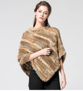 Fourrure pour femmes fausse fourrure vraie fourrure de lapin tricoté fourrure naturelle Poncho gilet mode Wrap manteau châle dame écharpe fourrure naturelle fête de mariage en gros Cape 231010