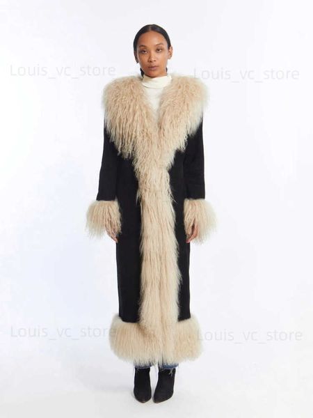 La fourrure de fourrure pour femmes RR2813 fausses manteaux de garniture de fourrure mongole des femmes entièrement coton bordée de coton en daim maxi