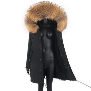 Fourrure pour femme Fausse Fourrure Épais Chaud Réel Fourrure De Renard Doublure Réel Manteau De Fourrure Veste D'hiver Femmes Longue Parka Imperméable Grand Naturel Fourrure De Raton Laveur Col Capuche 231128