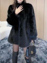 Manteau de fourrure épaissie en fausse fourrure pour femme fourrure de renard pour femme manteau de fourrure respectueux de l'environnement longueur moyenne hiver nouveau élégant noir