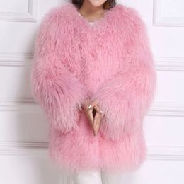 Chaqueta de piel sintética para mujer, chaqueta de piel auténtica a la moda para invierno y otoño, abrigo de piel auténtica de oveja de Mongolia HT72 231129