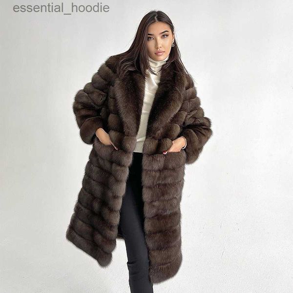 Manteau d'hiver en fausse fourrure pour femmes, veste en vraie fourrure de renard, manteau en fourrure naturelle, meilleure vente, manteau Long chaud pour femmes, L230920