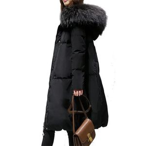 Abrigo de invierno de piel sintética para mujer, Parkas con capucha y cuello de piel negro S-6XL, abrigo de algodón cálido largo y grueso a la moda, ropa femenina 231122