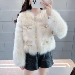 Fourrure Femme Fausse Fourrure Hiver Fourrure Fausse Fourrure Veste Courte Femme Lâche Petit Col Rond Manches Longues Manteau Chaud Livraison Directe Vêtements Wom Ottld