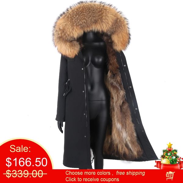 Fourrure femme Fausse fourrure veste d'hiver femmes X-Long Parka imperméable grand naturel fourrure de raton laveur col capuche réel manteau de fourrure épais chaud vraie fourrure de renard 231121