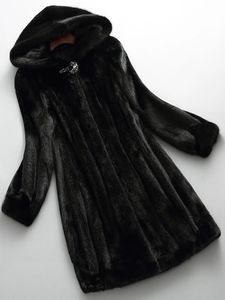 Fourrure femme Fausse fourrure hiver luxe Long noir faux vison manteau de fourrure femmes avec capuche à manches longues élégant épais chaud moelleux fourrure veste 6xl 7xl 231115