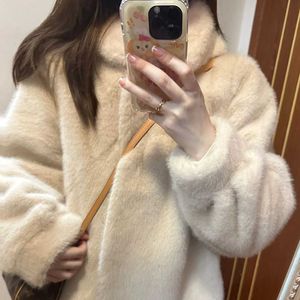 Manteau d'hiver en fausse fourrure pour femme, manteau extérieur en polaire de vison intégré, manteau en peau de vison, Imitation fourrure épaisse et courte