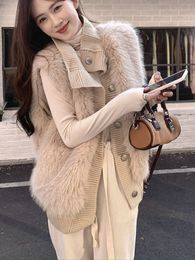 Femmes Fourrure Fausse Fourrure Hiver Gilet Manteau Femmes Sans Manches Casual Tricoté Pull Élégant Simple Boutonnage Épais Chaud Fausse Fourrure Manteau Veste Femmes 230912