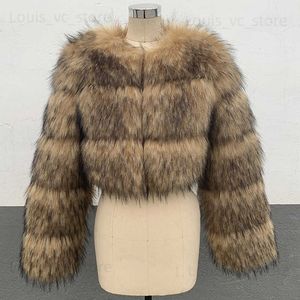 Damesbont Nepbont Winter Damesmode Nep wasbeerbontjas Luxe korte pluizige bontjas Bovenkleding Dames Fuzzy Coat Crop Fur Top Hoge kwaliteit T230921