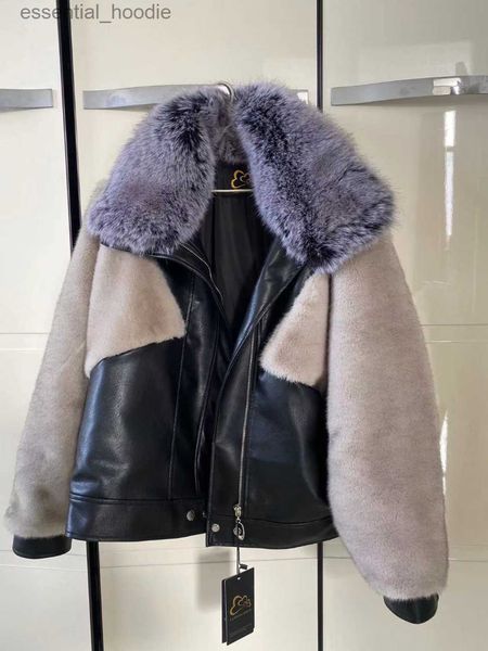 Fourrure Femme Fausse Fourrure Hiver Femmes Faux Vison Manteau De Fourrure De Luxe Veste De Fourrure Lâche Renard Revers Manteaux Épais Chaud Lâche Femelle En Cuir Couture Fourrure En Peluche Manteau L230920