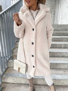 Manteau froid pour femmes en fausse fourrure d'hiver pour femmes Version coréenne Revers Long Style Tops Mode Streetwear Élégant Tempérament Manteau de fourrure Vêtements pour femmes