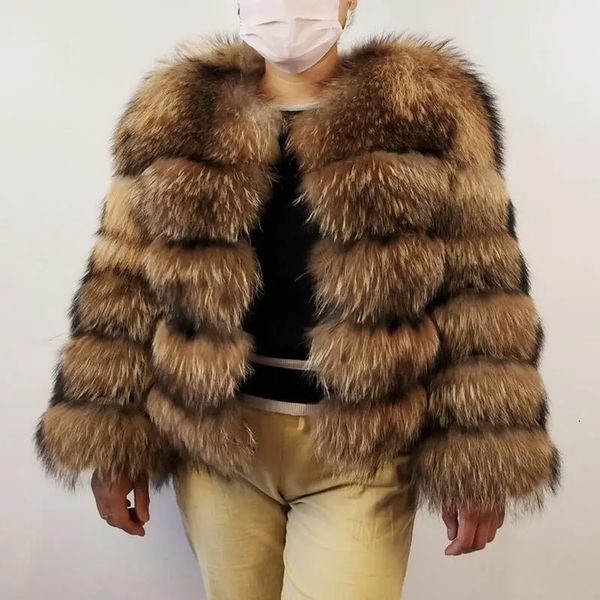 Abrigo de piel sintética para mujer, abrigo de piel auténtica de invierno, chaquetas cálidas con capucha de zorro plateado y mapache Natural, abrigos para mujer, chaqueta 231121