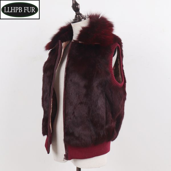 Fourrure Femme Fausse fourrure femmes réel Gilet de fourrure naturel chaud lapin fourrure Gilet avec fourrure de renard Collor hiver dame véritable fourrure de lapin sans manches manteau 230912