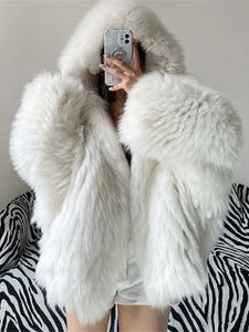 Damesbont Nepbont Damesjas in de mode Effen kleur jas met capuchon Elegant Tops Temperamentstijl Winter Woon-werkverkeer Streetwear Bontjas Dames 231121