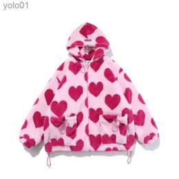 Fourrure Femme Fausse Fourrure Veste en fausse fourrure de lapin pour femme automne et hiver 2023 nouvelle veste en peluche amour femme ample à capuche épais vêtements rembourrés de coton tideL231016