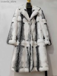 Женское меховое пальто из искусственного меха, женское пальто из натурального кроличьего меха, женская верхняя одежда в форме креста, пальто 2022, новые длинные стильные пальто с отложным воротником, куртки Q231110