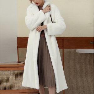 Manteau d'hiver en fausse fourrure pour femme, pardessus épais et allongé, col rabattu, veste chaude en peluche, Casaco 221122