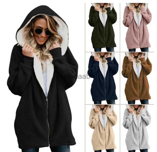 Piel de mujer Piel sintética Mujeres Invierno Abrigos de felpa Sólido Cálido Grueso Abrigo de piel largo Tallas grandes Sudaderas con capucha Ropa de abrigo Tops Chaquetas Ropa femenina YQ230925