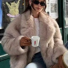 Manteau d'hiver en fausse fourrure pour femme, nouveau Style de célébrité, mode, fourrure artificielle ample, manteau à col rabattu