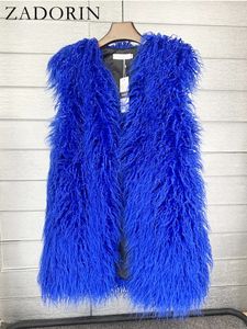 Women's Fur Faux Fur ZADORIN Moda Invierno Medio Largo Fluffy Chaleco de piel sintética Mujeres Colorido Imitación Mongolia Piel de oveja Chaleco Chaquetas de piel falsa Abrigos de mujer 231113