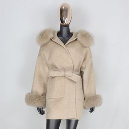 Dames bont faux furbelieve echte jas winter jas vrouwen 100% natuurlijke kraag manchetten kasjmier wolmengsels overtollige bovenkleding 221007