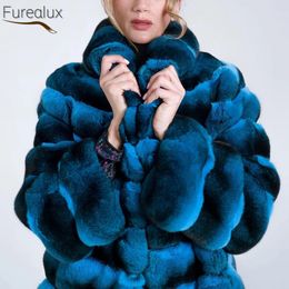 Dames Bont Faux FUREALUX Natuurlijke Echte Rex Konijn Jas Mode Trend Winter Dikke Warme Kleding Manchetten Afneembaar 231114