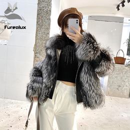 Damesbont faux furealux winter vrouwen korte jassen met echte schapenvacht lederen natuurlijke jas luxe mode slanke uitloper 2021