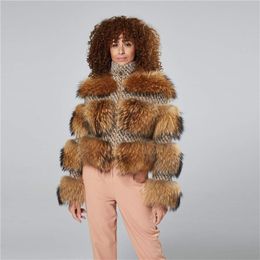 Femmes fourrure Faux FURSARCAR 2023 hiver vestes femmes réel naturel raton laveur manteau épais chaud véritable vêtements d'extérieur avec col