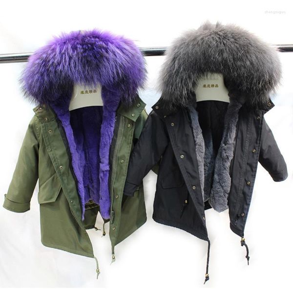 FURS FURS FURA FAUX REAL REAL REX Jackets Parkas con gran cuello con capucha de mapaches para ropa de niña para niños chicos de invierno