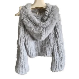 Dames bont faux harppihop gebreide echte konijnen bont jas vrouwen mode lange konijnjack uit het kader winter 220919
