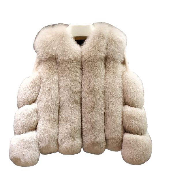 Manteau en fausse fourrure 100 véritable pour femme, veste en cuir, col montant, manches longues, de haute qualité, gilet naturel, 221006