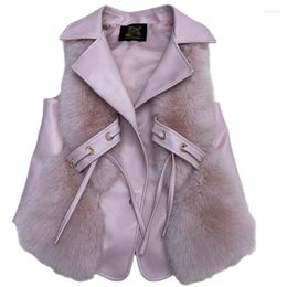 Damesbont faux hjqjljls 2022 Luxury kwaliteit vest vrouwen wijzen sleutelleer lederen patchwork jas roze wit jas