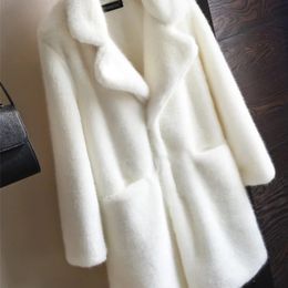 Femmes fourrure fausse HStar femmes vison manteau solide femme col rabattu hiver chaud fausse dame décontracté veste 220901