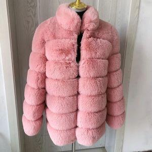 Dames bont faux jas winter warme jas plus opstaande kraag roze dames 70 cm lange mouw pluizig 231205