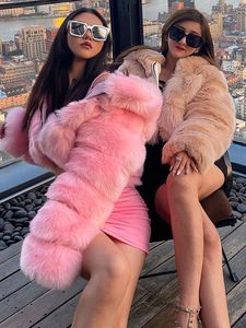 Veste en fausse fourrure pour femmes avec capuche manteau de luxe mode Europe épais hiver court russe 2023 européen 90S Instagram vêtements