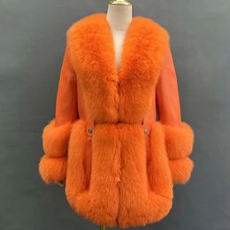 JANEFUR – veste en cuir véritable pour femme, fausse fourrure, remplie de duvet de canard, à la mode, manteau de luxe d'hiver 2023, 231118