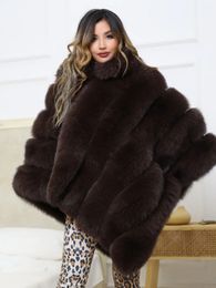 Dames Bont Faux JANEFUR Poncho Dames 2023 Luxe Echte Jas Trui Lange Losse Groothandel Elegante Dames Winter Bovenkleding 231118