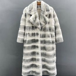 Dames Bont Faux JANEFUR Winterjas Echt Konijn Overjas Mode Luxe over de Knie Lange Vrouwelijke Natuurlijke Jas 231118